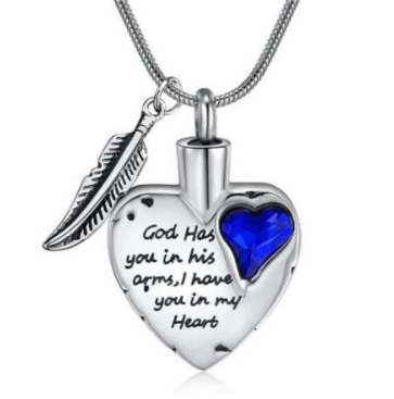 Stainless Steel Cremation Jewelry Heart Urn Necklace for Ashes Keepsake pendant with Angel Wing