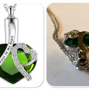 Cremation ashes memorial heart necklace - green